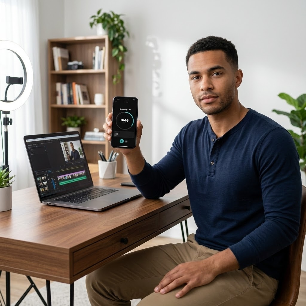 Person using TaskPop timer at desk