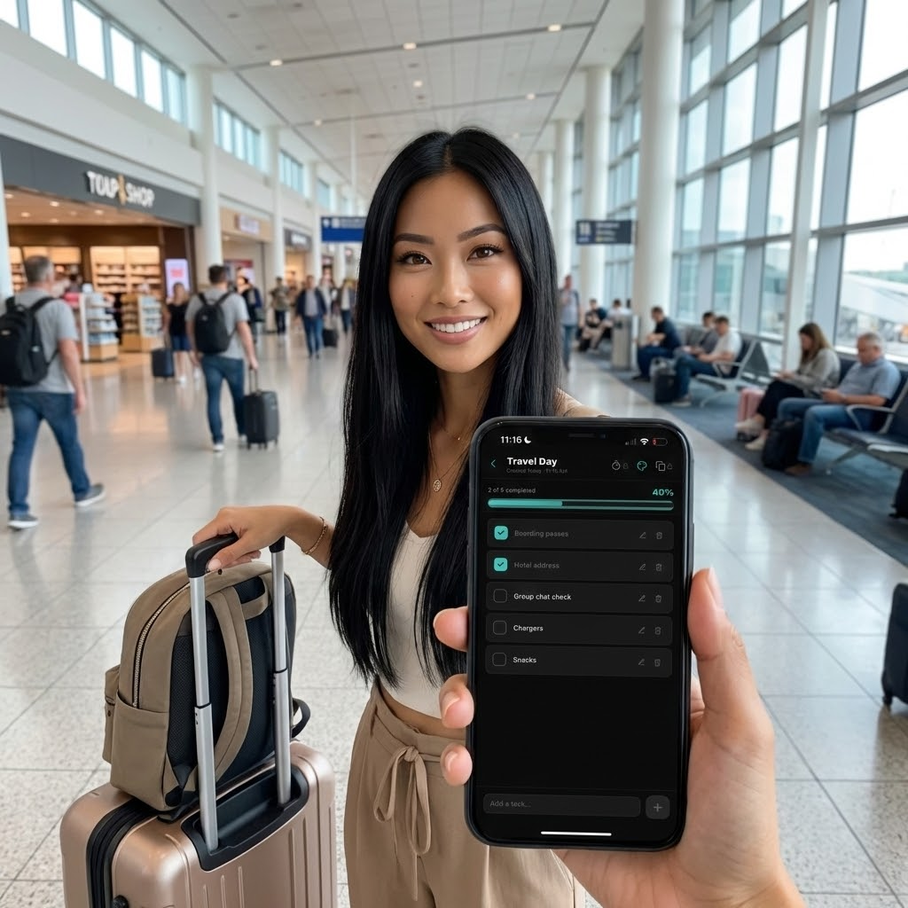 Person using TaskPop travel checklist at airport